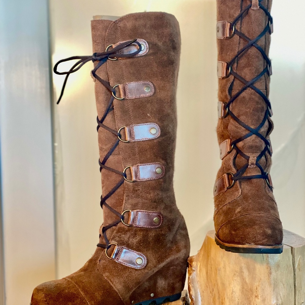 Sorel Joan Of Arctic Wedge I Tall, Laceup Boot Women 8.5 Brown